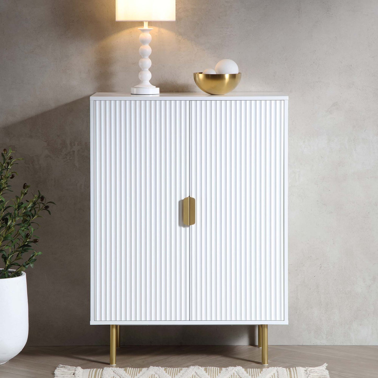 Meuble de rangement Richmond Ridged Highboard, blanc mat