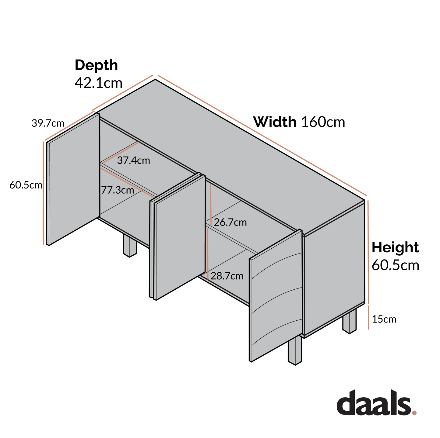 Buffet extra large à 4 portes Moriko, 160 cm