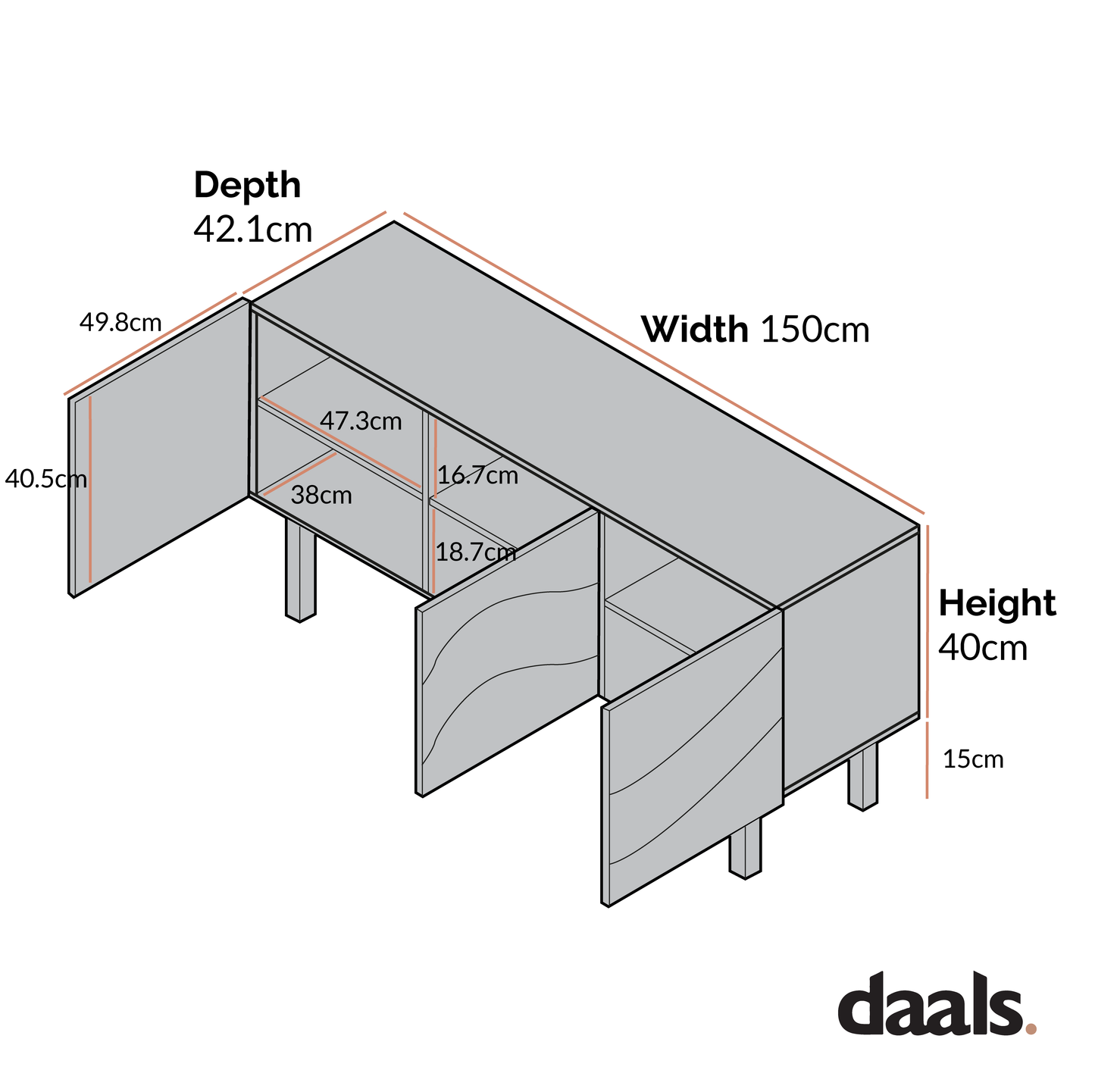 Meuble TV 3 portes Moriko, 150 cm