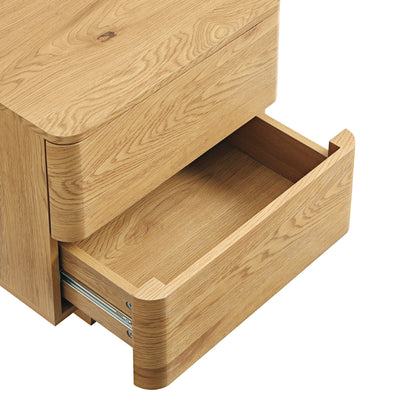Table de chevet Agnes à 2 tiroirs et bords incurvés, couleur naturelle