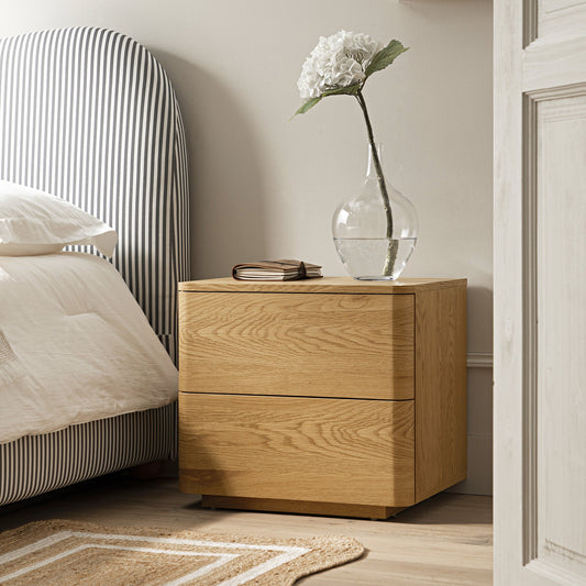 Table de chevet Agnes à 2 tiroirs et bords incurvés, couleur naturelle