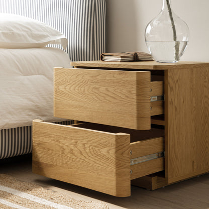 Table de chevet Agnes à 2 tiroirs et bords incurvés, couleur naturelle