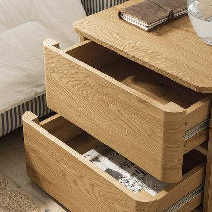 Table de chevet Agnes à 2 tiroirs et bords incurvés, couleur naturelle