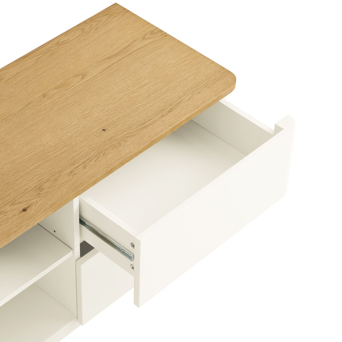 Meuble TV Agnes à bords incurvés, 150 cm de large, blanc