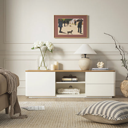 Meuble TV Agnes à bords incurvés, 150 cm de large, blanc