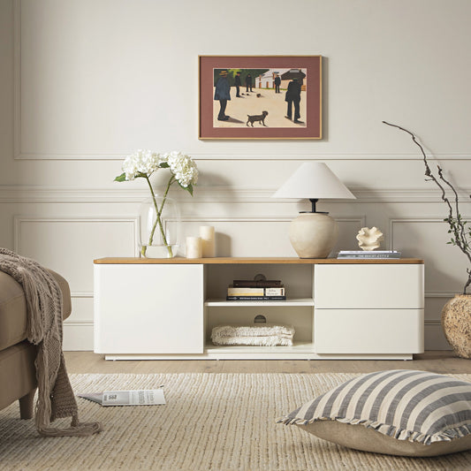 Meuble TV Agnes à bords incurvés, 150 cm de large, blanc