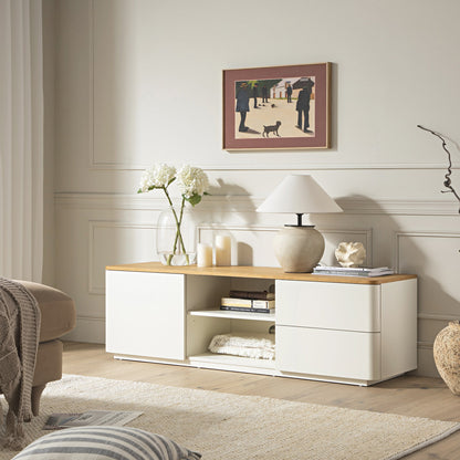 Meuble TV Agnes à bords incurvés, 150 cm de large, blanc