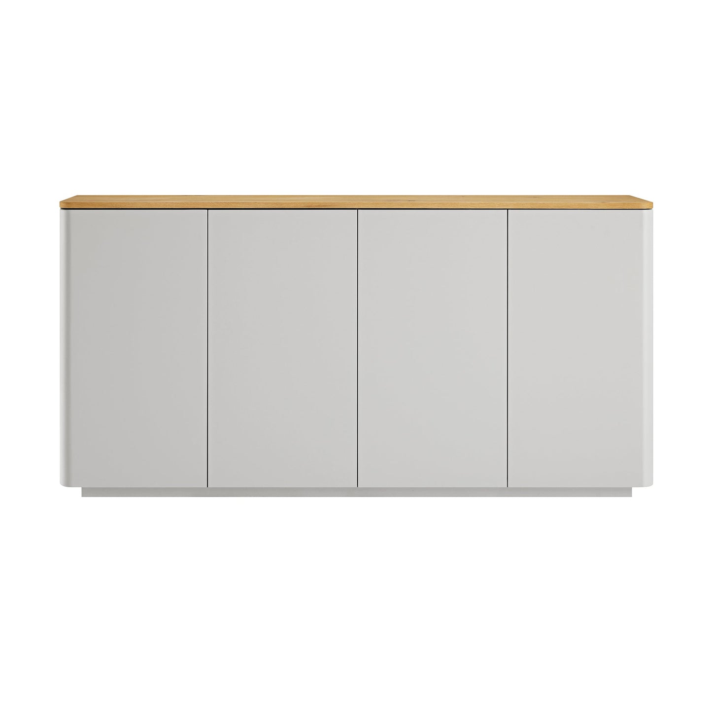 Buffet Agnes à bords incurvés, 150 cm de large, gris tourterelle avec plateau en chêne