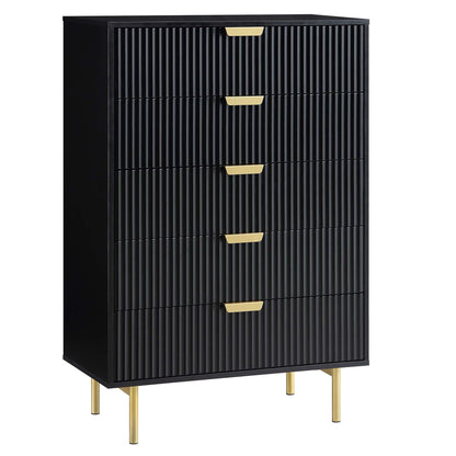 Commode striée Richmond à 5 tiroirs, noir mat