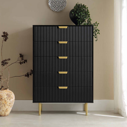 Commode striée Richmond à 5 tiroirs, noir mat
