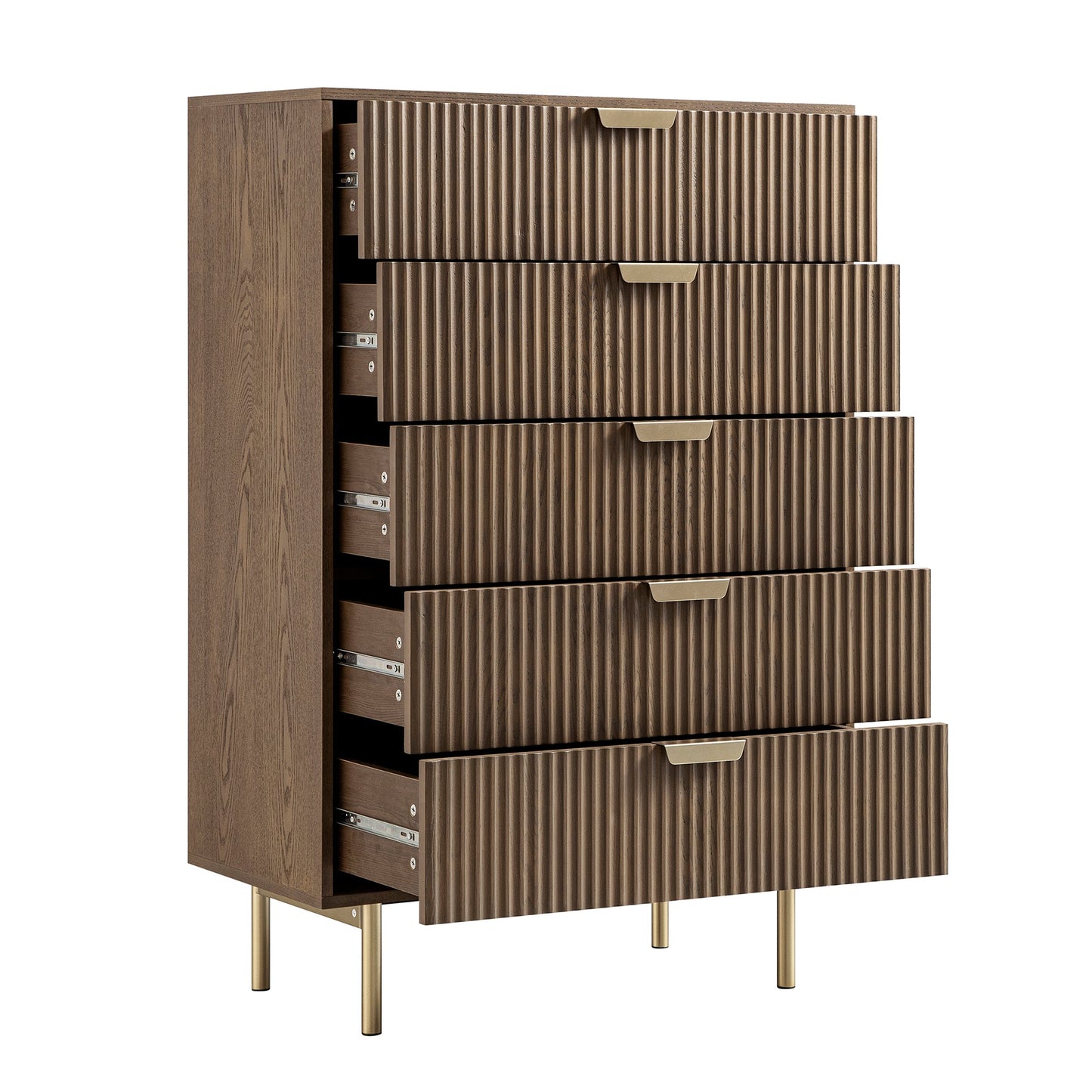 Commode striée Richmond à 5 tiroirs, frêne foncé