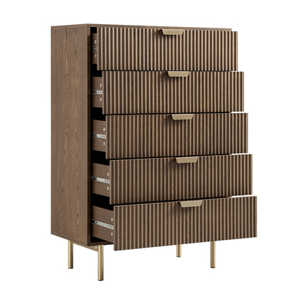 Commode striée Richmond à 5 tiroirs, frêne foncé