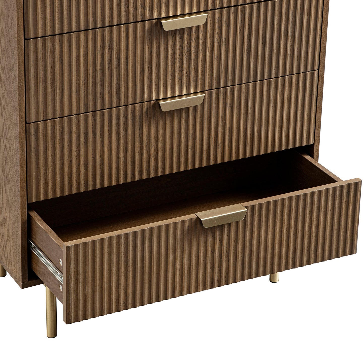 Commode striée Richmond à 5 tiroirs, frêne foncé