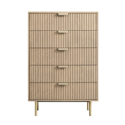 Commode striée Richmond à 5 tiroirs, frêne clair
