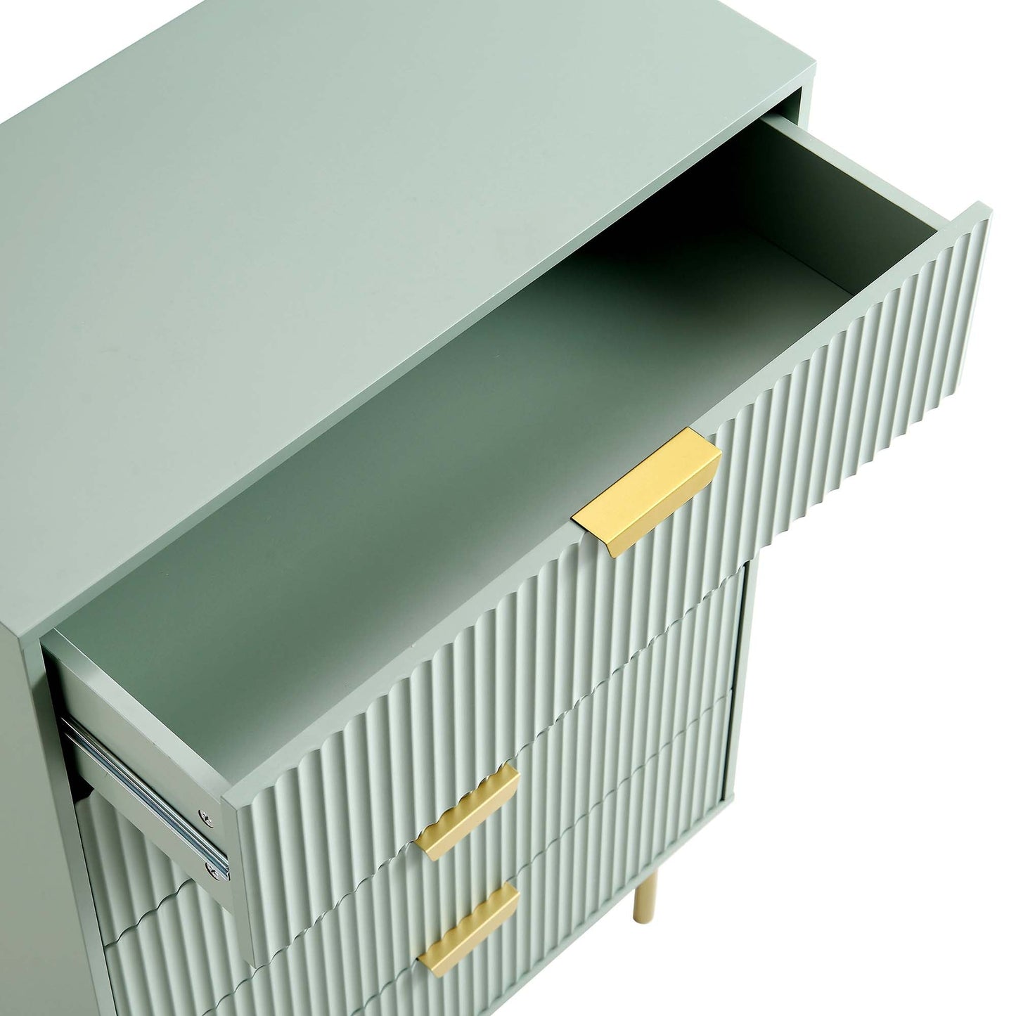 Commode striée Richmond à 5 tiroirs, vert sauge mat