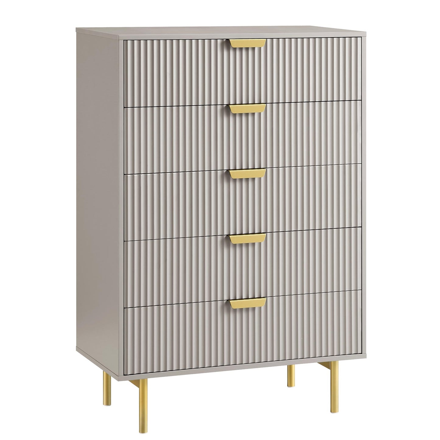 Commode striée Richmond à 5 tiroirs, taupe mat
