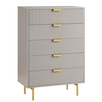 Commode striée Richmond à 5 tiroirs, taupe mat