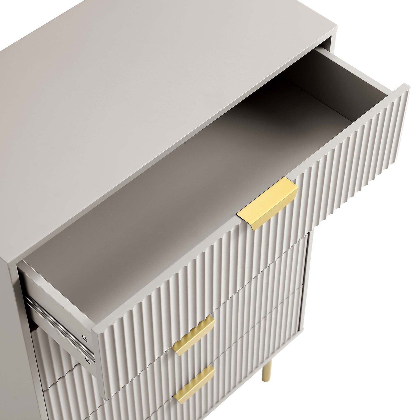 Commode striée Richmond à 5 tiroirs, taupe mat