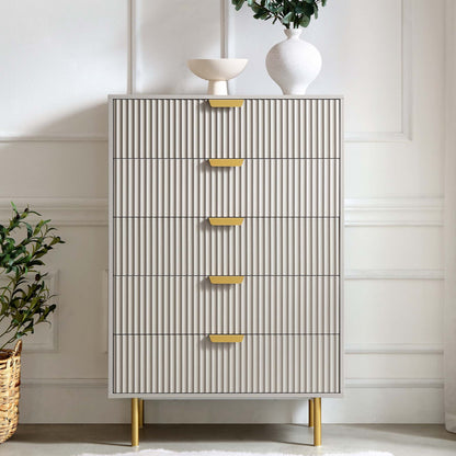 Commode striée Richmond à 5 tiroirs, taupe mat