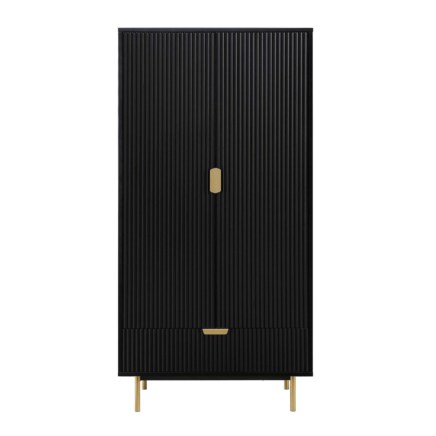 Armoire double striée Richmond avec tiroir, noir mat