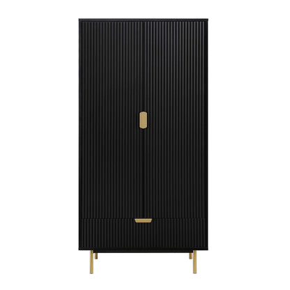Armoire double striée Richmond avec tiroir, noir mat