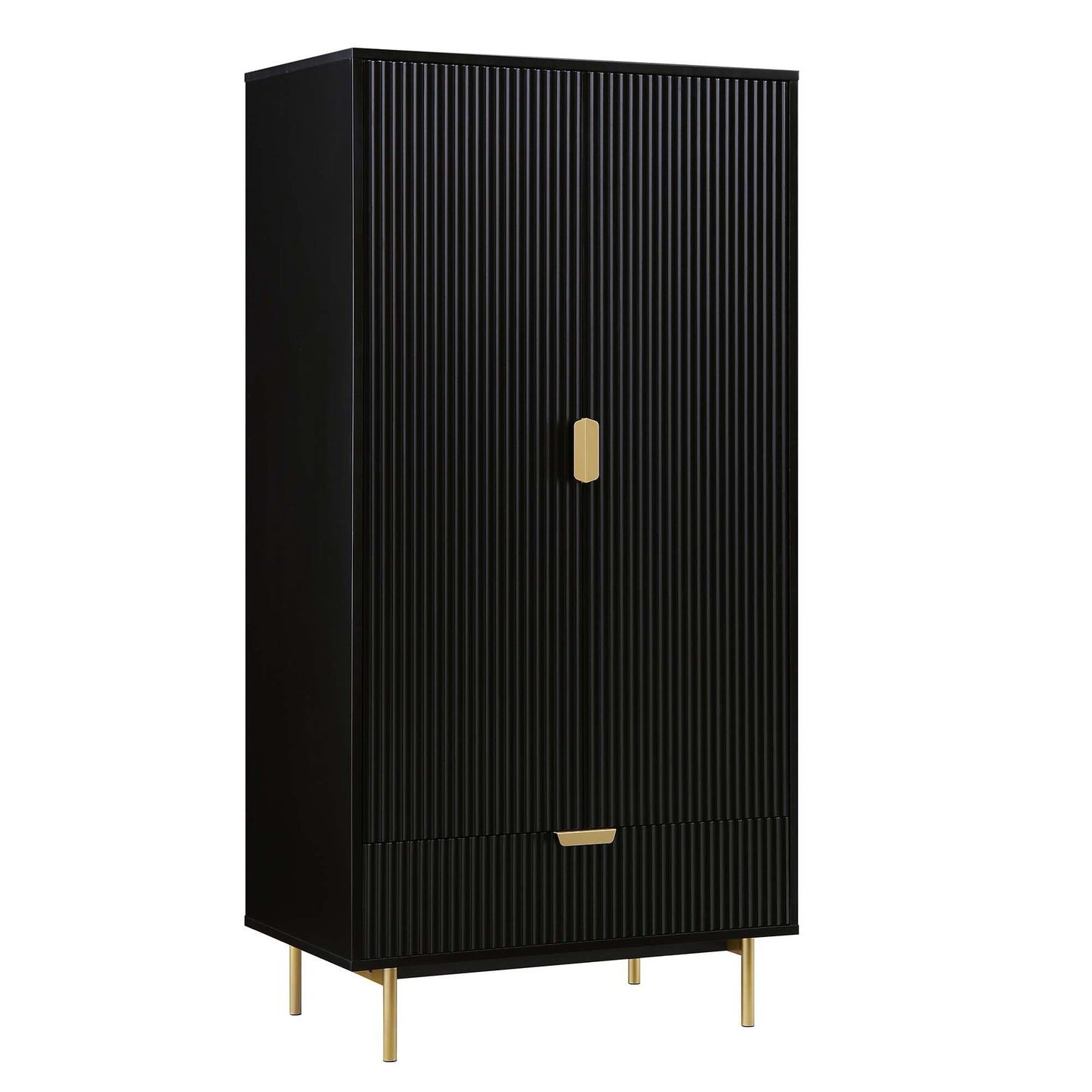 Armoire double striée Richmond avec tiroir, noir mat