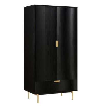 Armoire double striée Richmond avec tiroir, noir mat