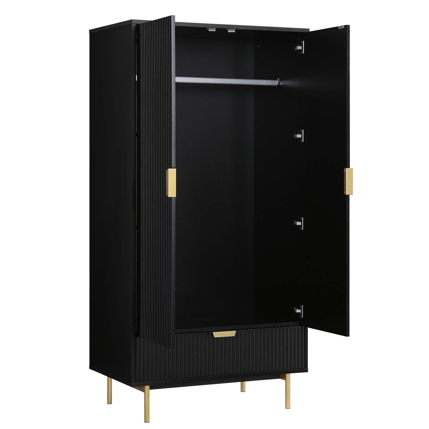 Armoire double striée Richmond avec tiroir, noir mat