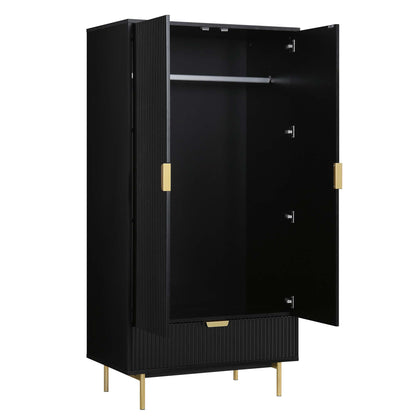 Armoire double striée Richmond avec tiroir, noir mat