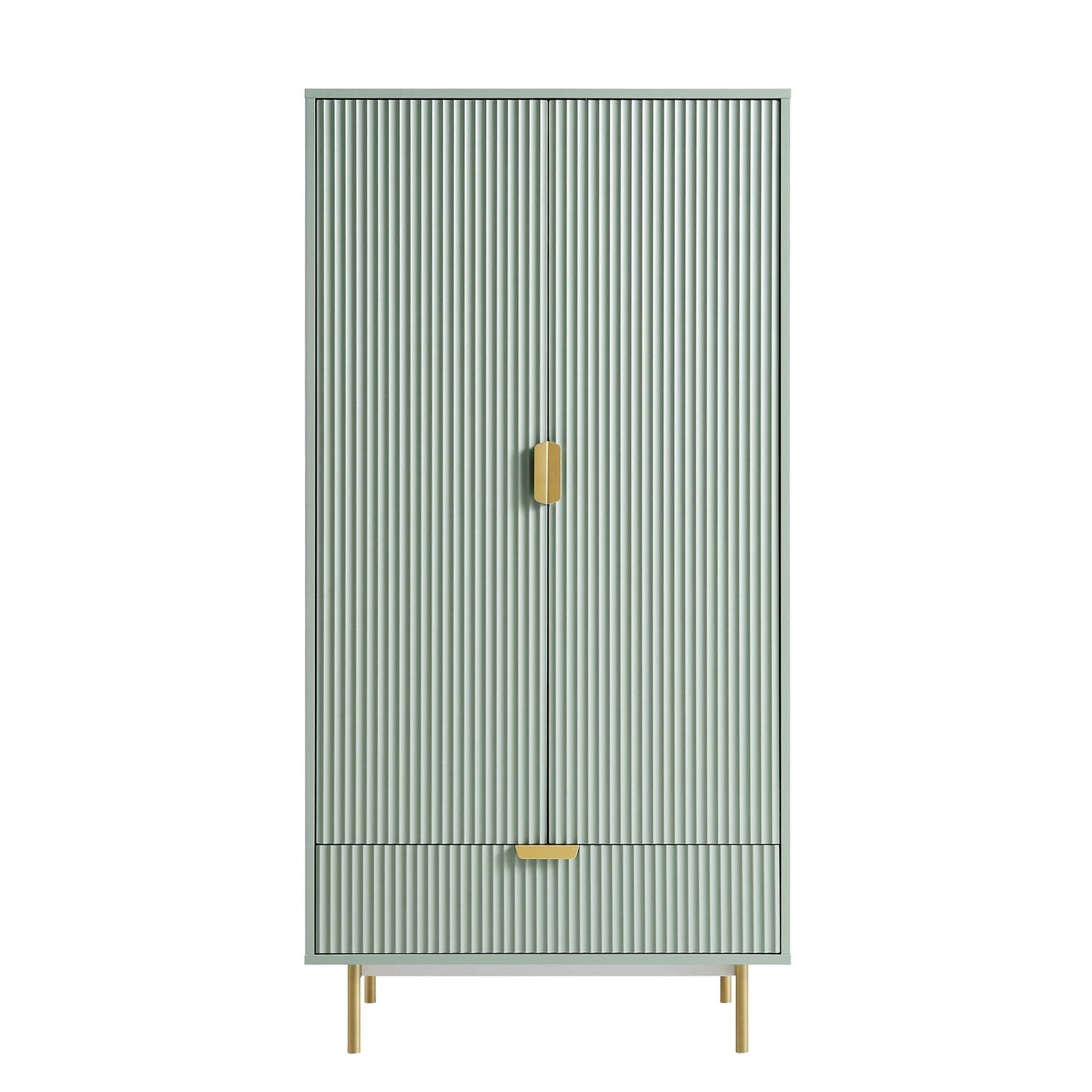 Armoire double striée Richmond avec tiroir, vert sauge mat