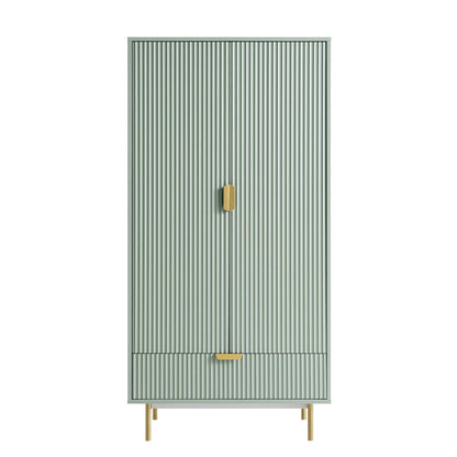 Armoire double striée Richmond avec tiroir, vert sauge mat