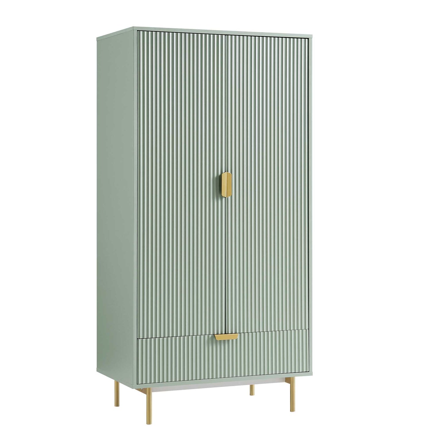 Armoire double striée Richmond avec tiroir, vert sauge mat
