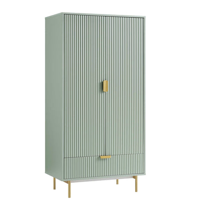 Armoire double striée Richmond avec tiroir, vert sauge mat