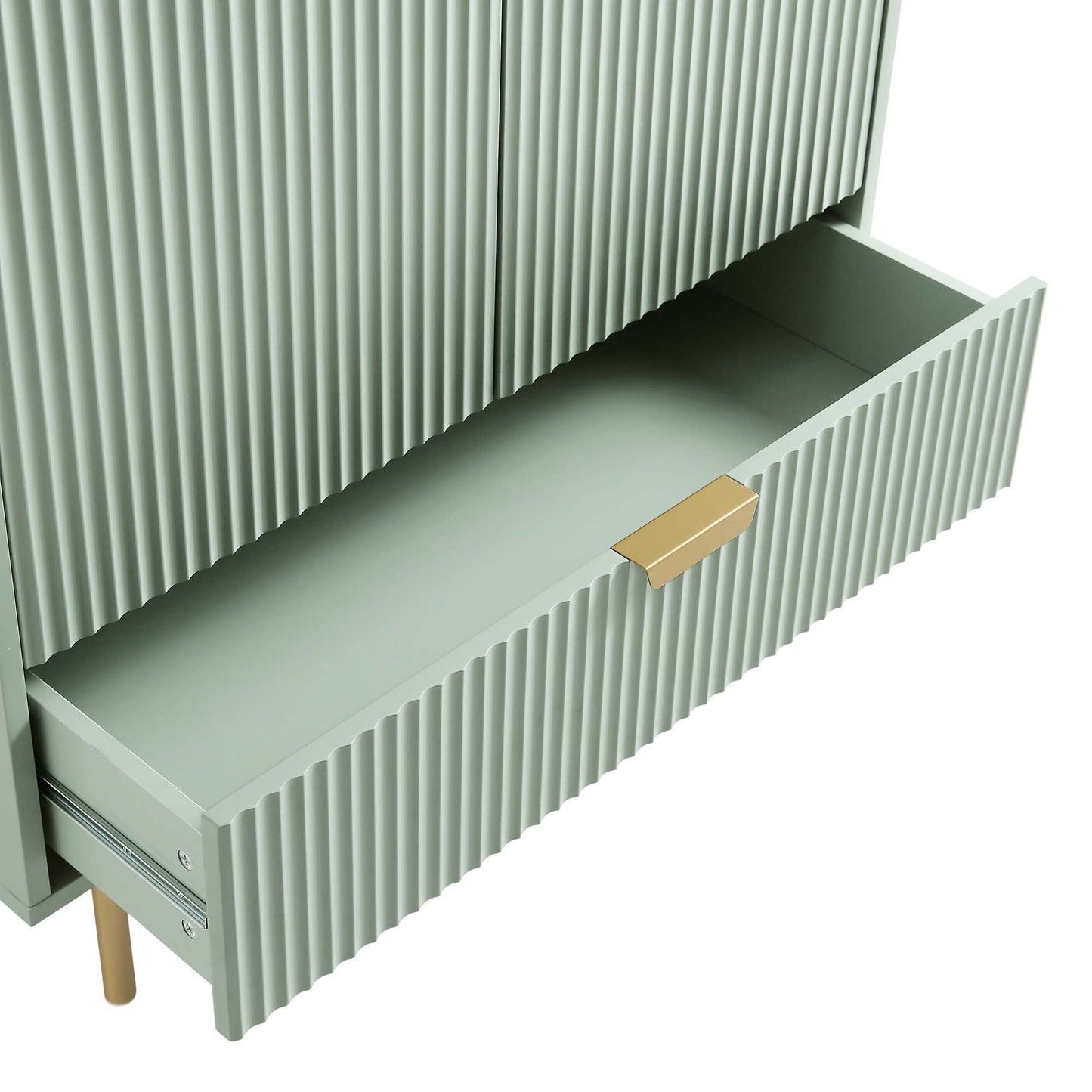 Armoire double striée Richmond avec tiroir, vert sauge mat