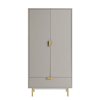 Armoire double striée Richmond avec tiroir, taupe mat