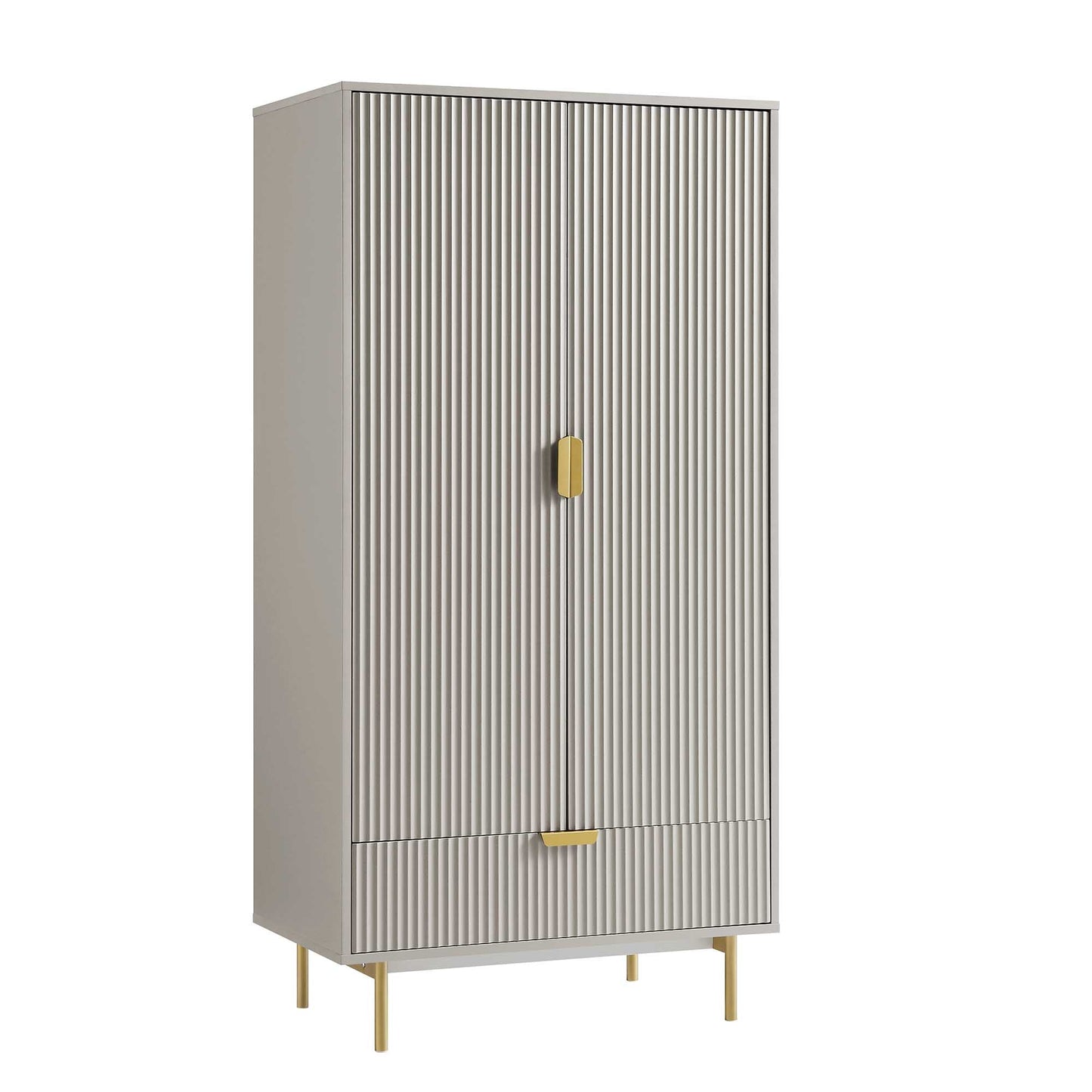 Armoire double striée Richmond avec tiroir, taupe mat