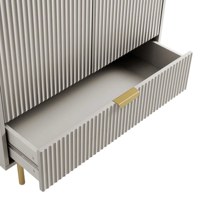 Armoire double striée Richmond avec tiroir, taupe mat