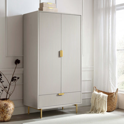 Armoire double striée Richmond avec tiroir, taupe mat