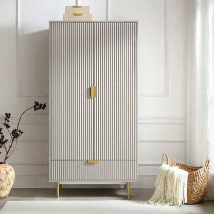 Armoire double striée Richmond avec tiroir, taupe mat