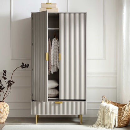 Armoire double striée Richmond avec tiroir, taupe mat