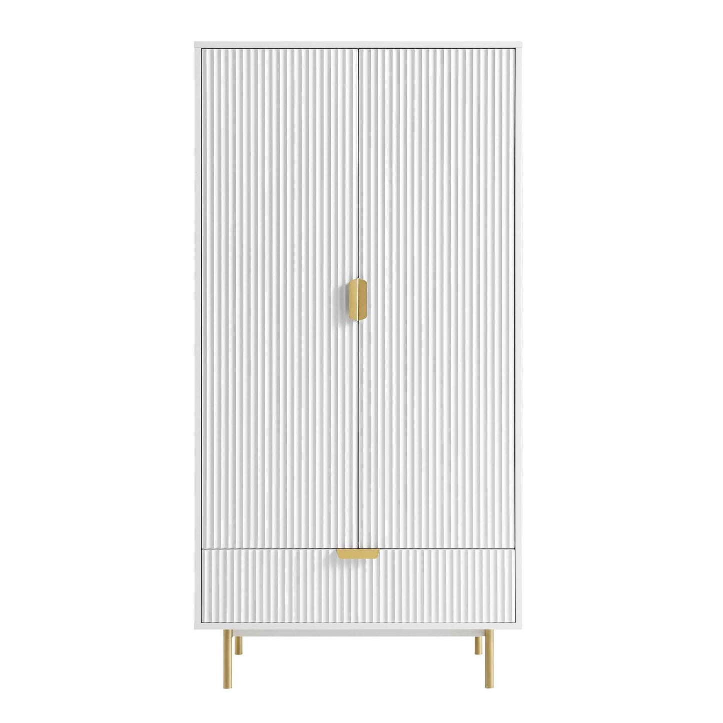 Armoire double striée Richmond avec tiroir, blanc mat