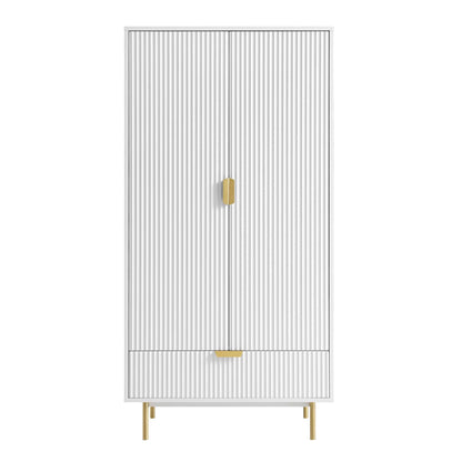Armoire double striée Richmond avec tiroir, blanc mat