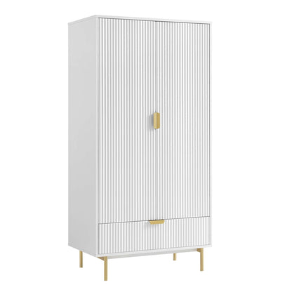 Armoire double striée Richmond avec tiroir, blanc mat