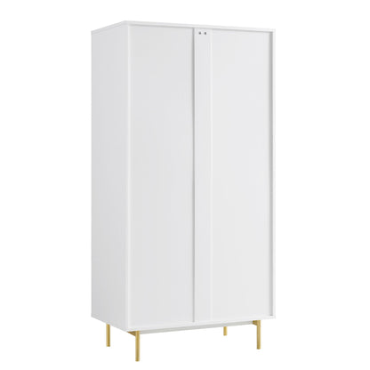 Armoire double striée Richmond avec tiroir, blanc mat