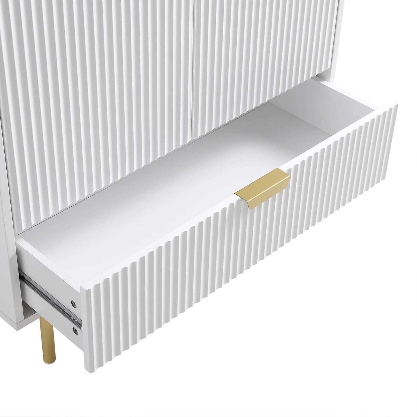 Armoire double striée Richmond avec tiroir, blanc mat