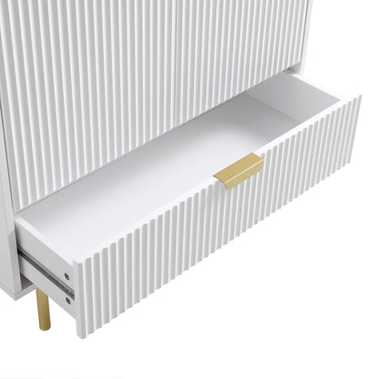 Armoire double striée Richmond avec tiroir, blanc mat