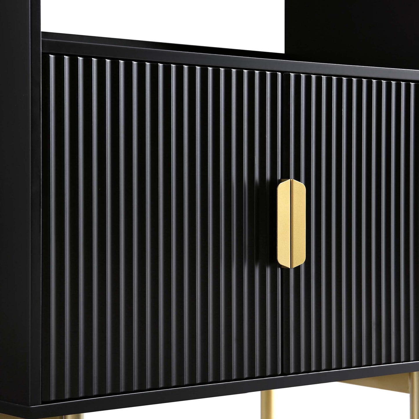 Bibliothèque haute Richmond striée avec portes, noir mat