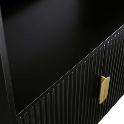 Bibliothèque haute Richmond striée avec portes, noir mat