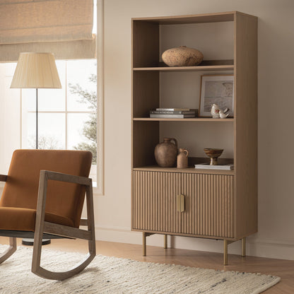 Bibliothèque haute striée Richmond avec portes, frêne clair