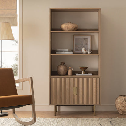 Bibliothèque haute striée Richmond avec portes, frêne clair